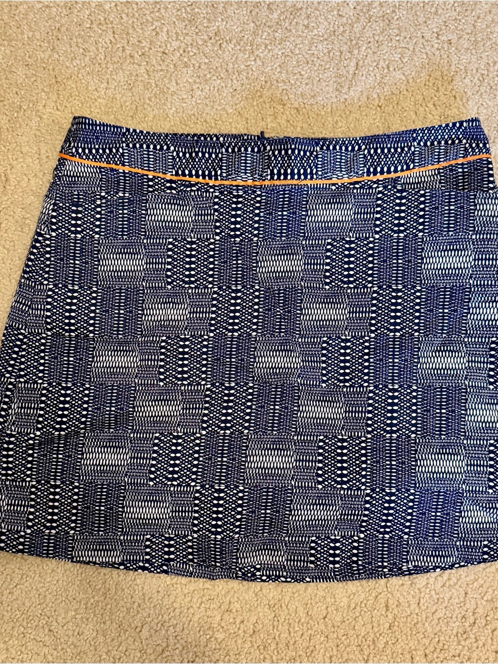 Lady Hagen Navy & White Geo-Print Skort with Orange Waist Trim